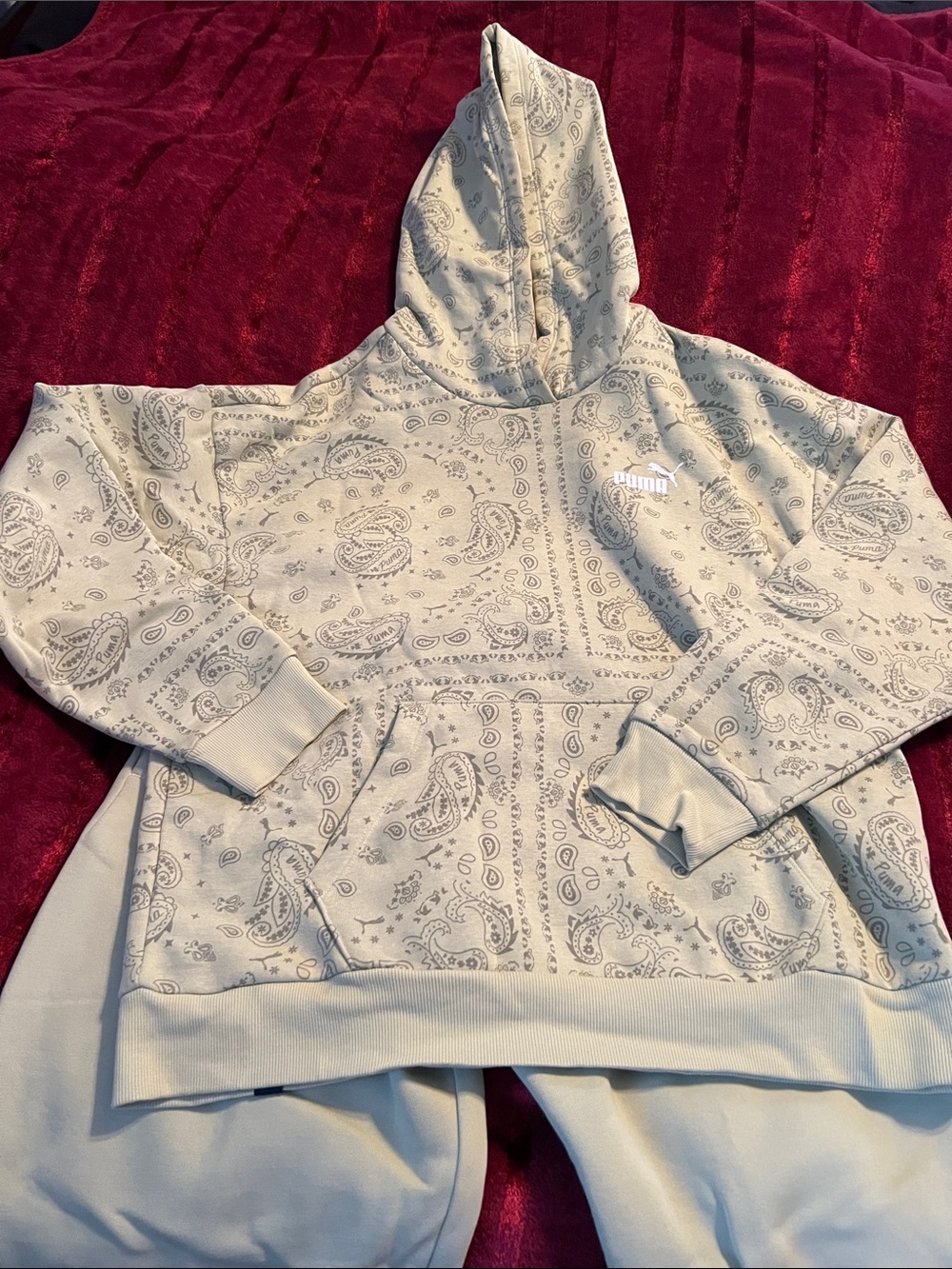 Puma Light Green Paisley Hoodie Sweatshirt
